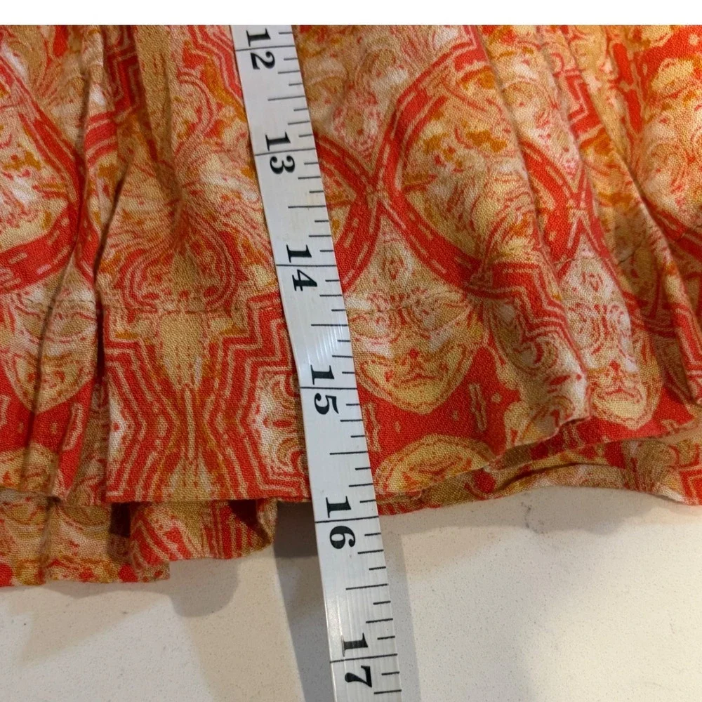 Free People Casual Lover's Lane Printed Mini Skirt Orange Yellow Button‎ Sz 12